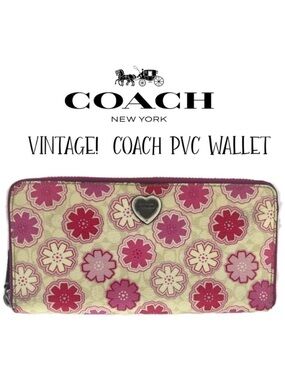 COACH FLORAL PRINT ACCORDION ZIP WALLET F50672 White and Pink Vintage Y2K
